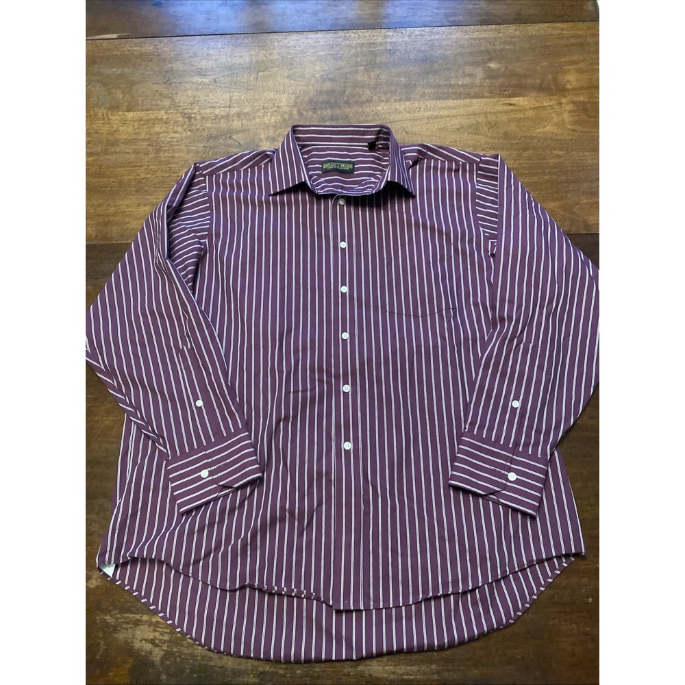 Donald J Trump Signature Collection Button‎ Shirt Mens 17.5 34/35 Purple Striped